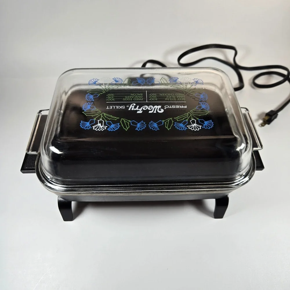 Vintage Presto WeeFry Electric Skillet 01/WFS1 Floral Glass Lid 650W USA Made